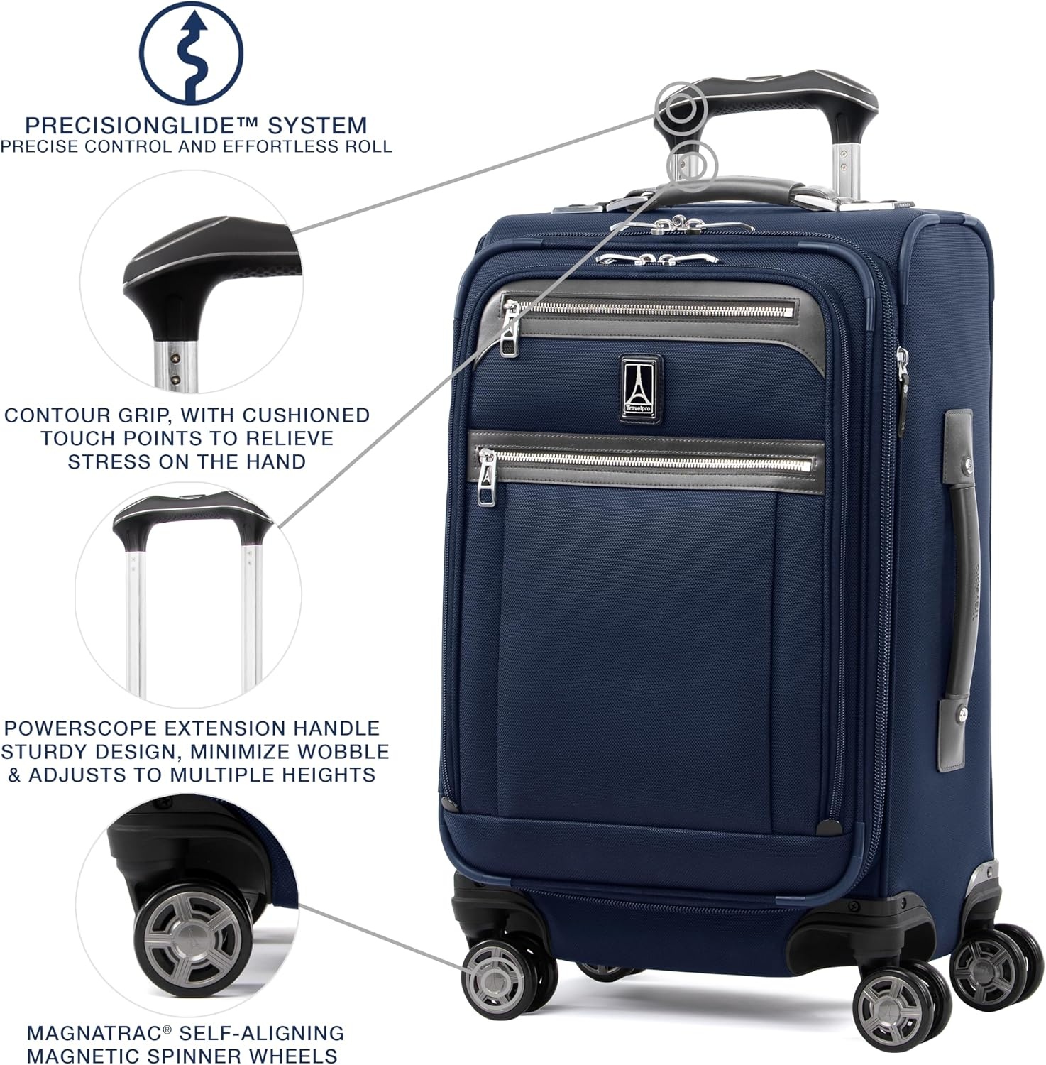 image:imageTravelpro Platinum Elite CarryOn Luggage Spinner Grey 21InchDark Blue