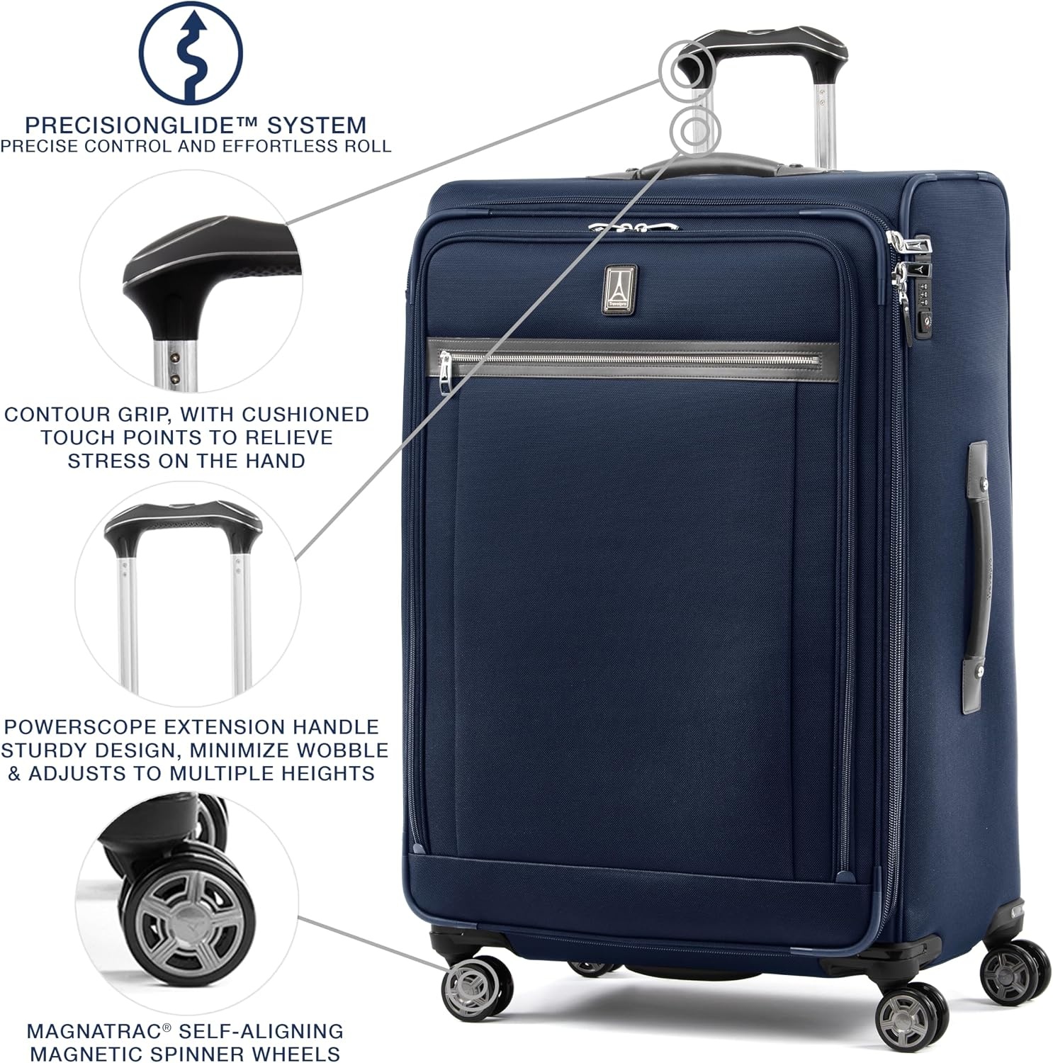 image:imageTravelpro Platinum Elite CarryOn Luggage Spinner Grey 21InchDark Blue