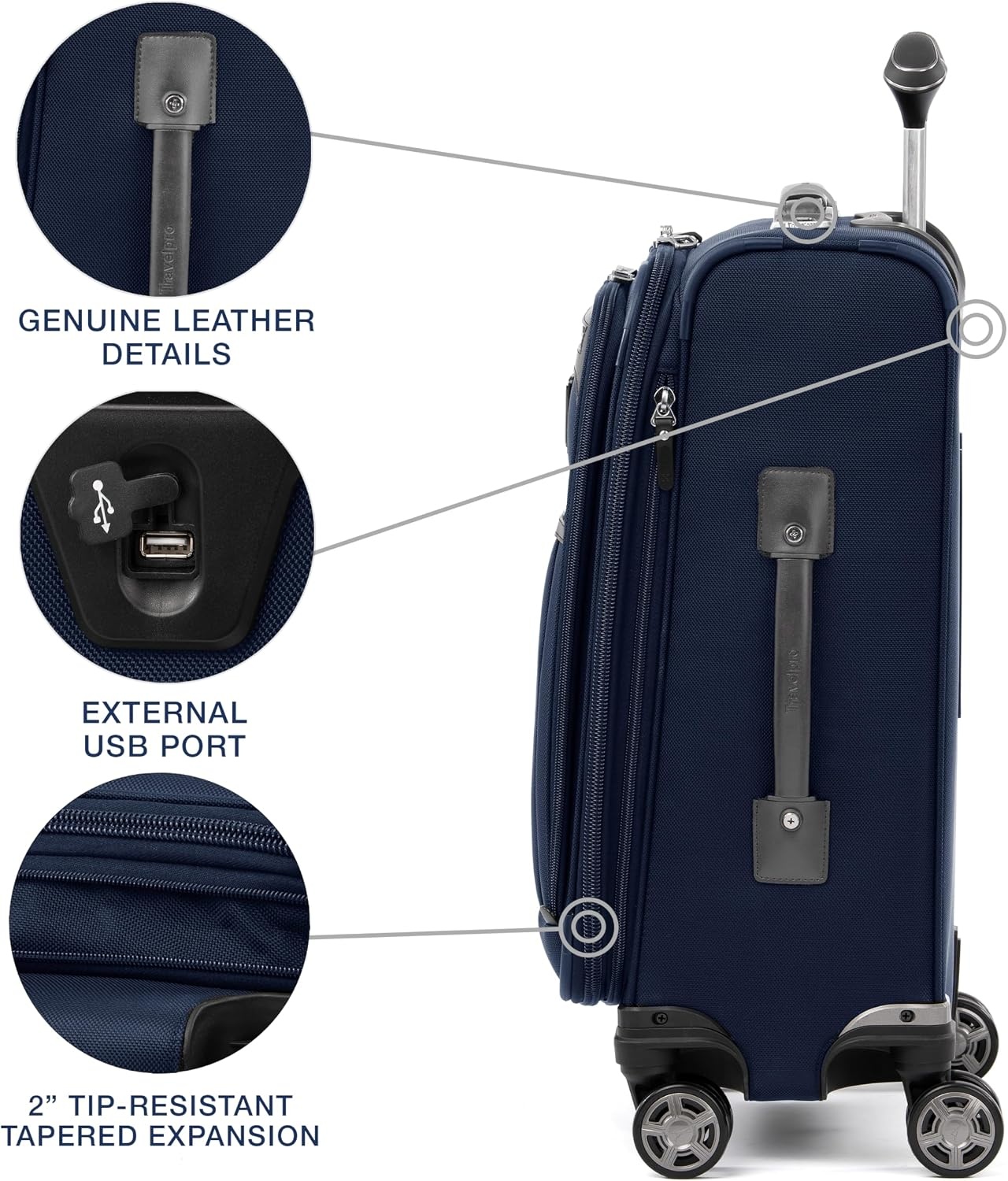 image:imageTravelpro Platinum Elite CarryOn Luggage Spinner Grey 21InchDark Blue