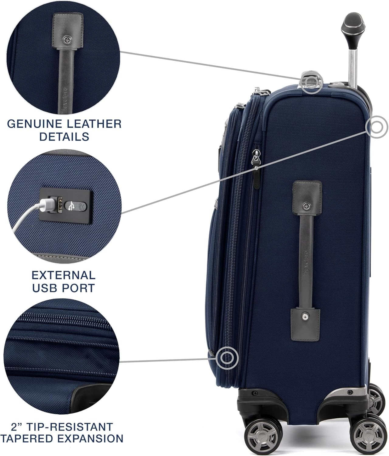 image:imageTravelpro Platinum Elite CarryOn Luggage Spinner Grey 21InchDark Blue