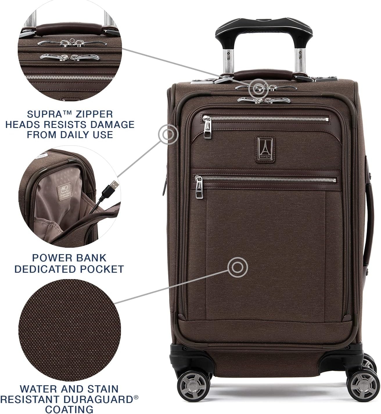 image:imageTravelpro Platinum Elite CarryOn Luggage Spinner Grey 21InchRich Espresso Brown