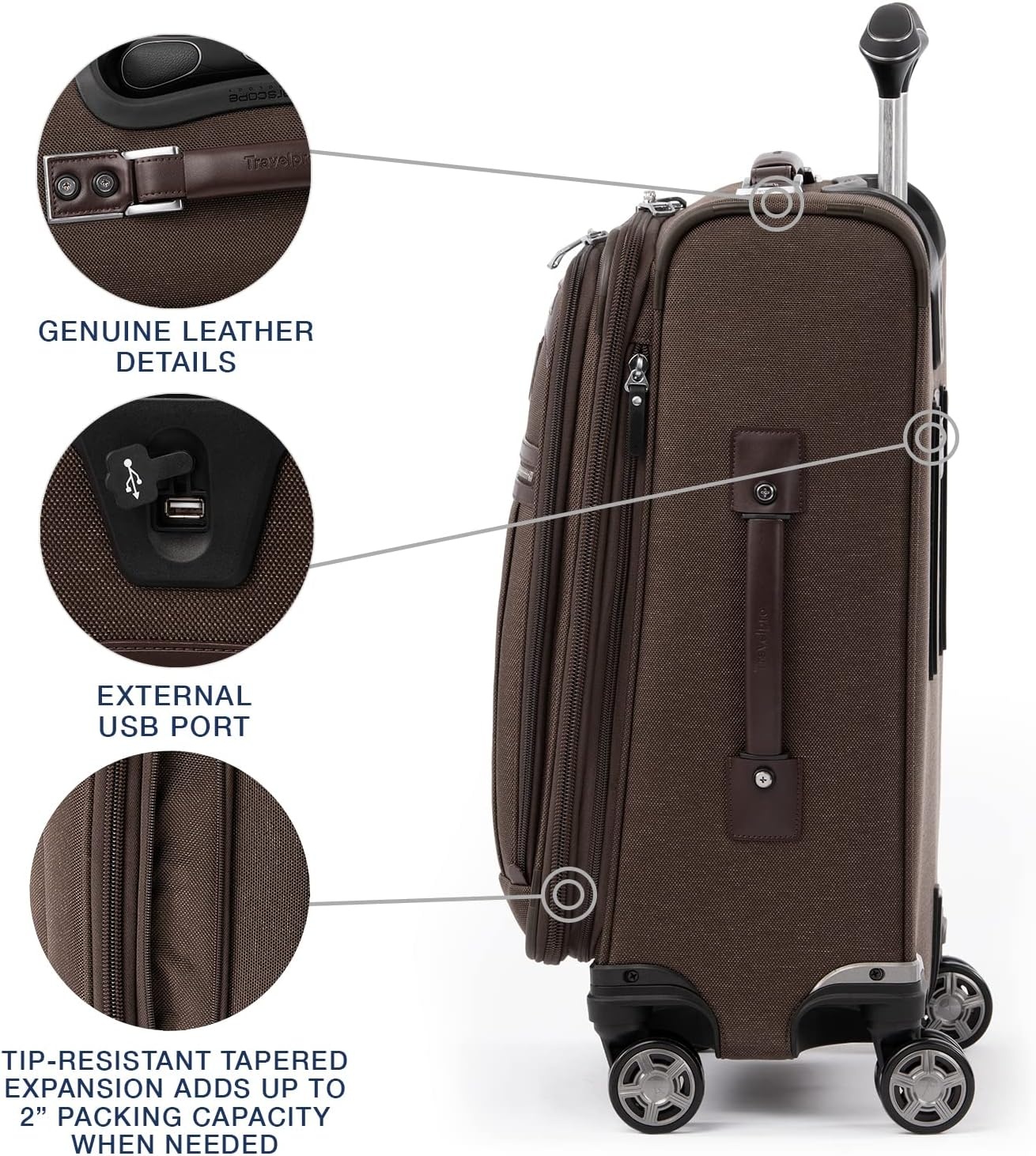 image:imageTravelpro Platinum Elite CarryOn Luggage Spinner Grey 21InchRich Espresso Brown