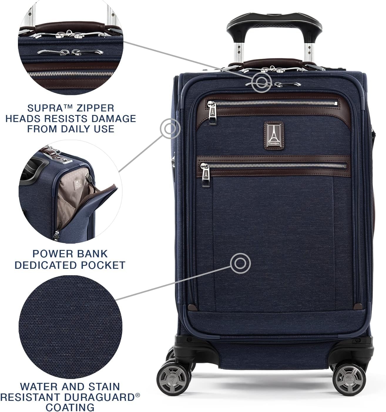 image:imageTravelpro Platinum Elite CarryOn Luggage Spinner Grey 21InchTrue Navy Blue