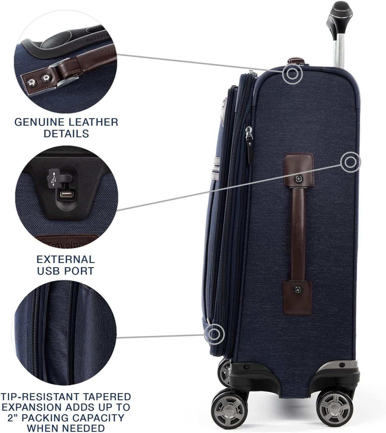 image:imageTravelpro Platinum Elite CarryOn Luggage Spinner Grey 21InchTrue Navy Blue