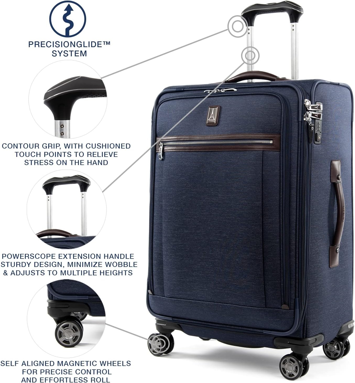 image:imageTravelpro Platinum Elite CarryOn Luggage Spinner Grey 21InchTrue Navy Blue