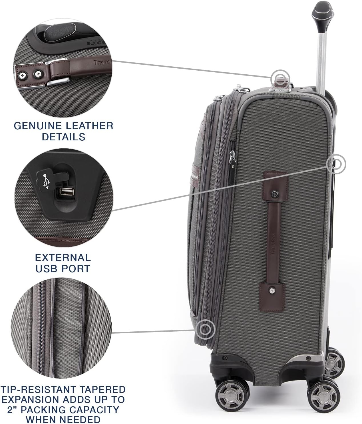 image:imageTravelpro Platinum Elite CarryOn Luggage Spinner Grey 21InchVintage Grey