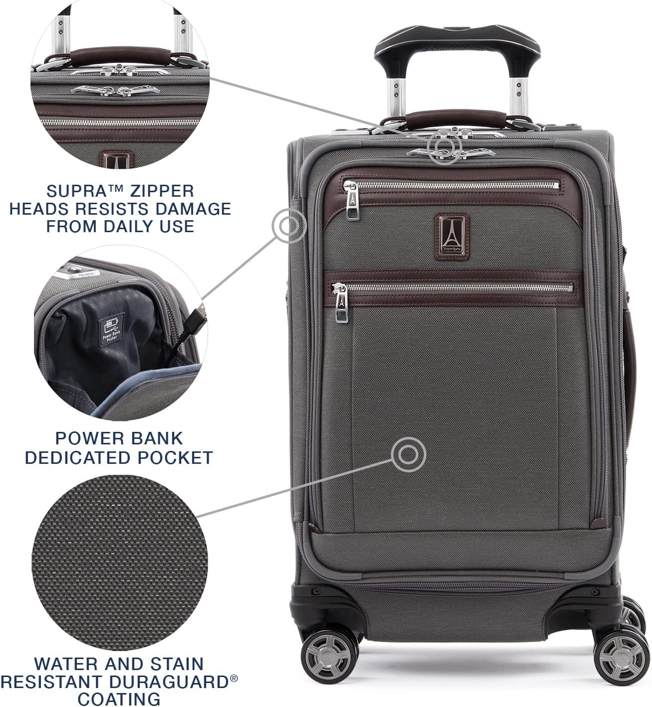 image:imageTravelpro Platinum Elite CarryOn Luggage Spinner Grey 21InchVintage Grey