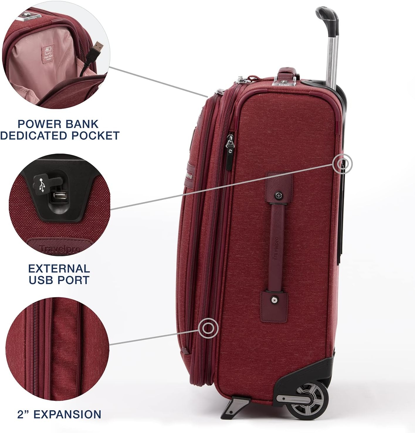 image:imageTravelpro Platinum Elite CarryOn Luggage Upright Black 22InchBordeaux