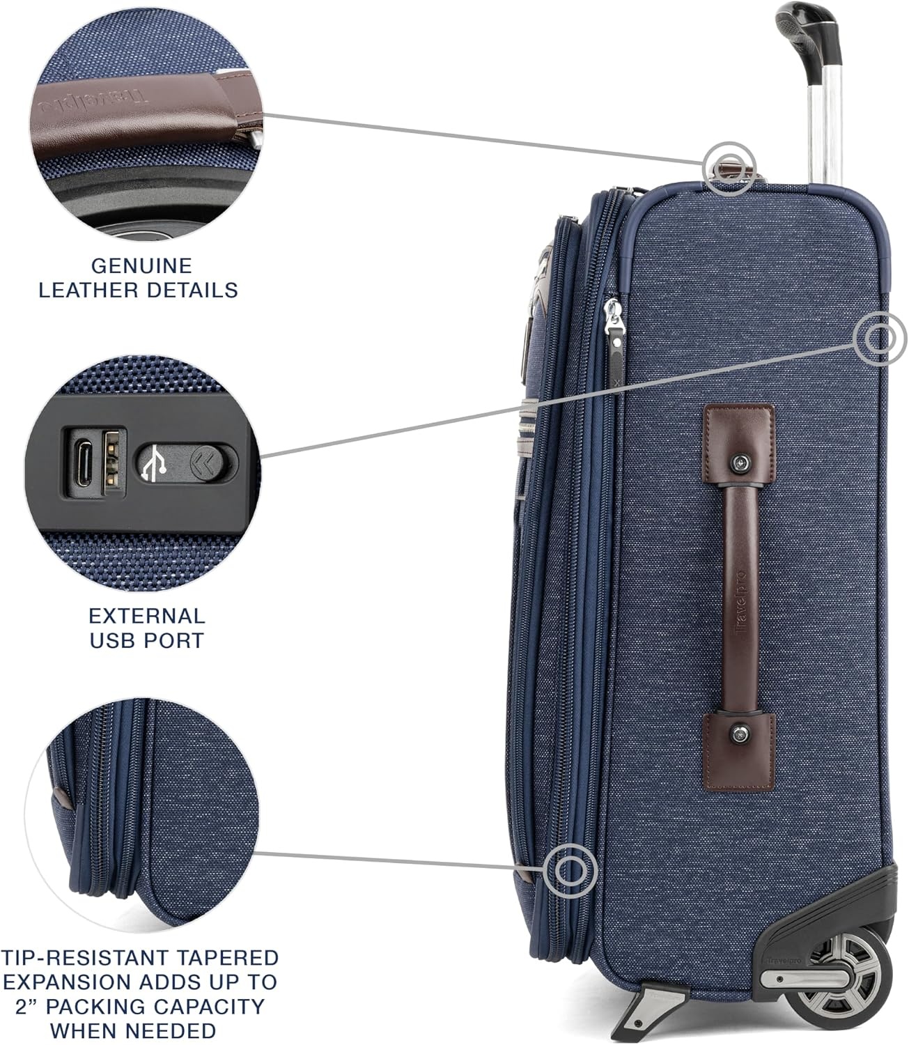 image:imageTravelpro Platinum Elite CarryOn Luggage Upright Grey 22Inch Expandable Softside With USB Port amp Multiple Organized Compartments for Men amp Women TravelersTrue Navy