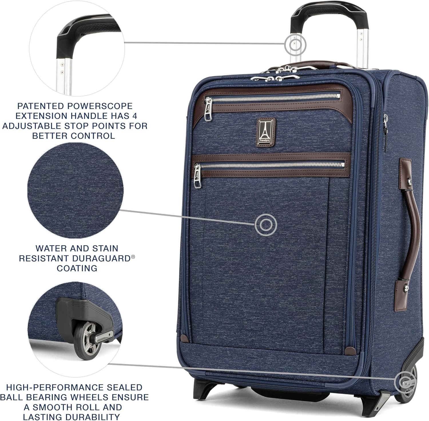 image:imageTravelpro Platinum Elite CarryOn Luggage Upright Grey 22Inch Expandable Softside With USB Port amp Multiple Organized Compartments for Men amp Women TravelersTrue Navy