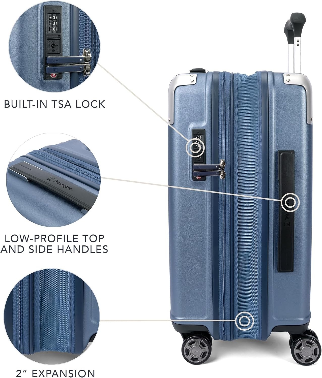 image:imageTravelpro Platinum Elite Hardside CarryOn Luggage Spinner Black 21Inch TSA Lock amp Hard Shell Polycarbonate With 8 Spinner Wheels amp Expandable Design for Business amp Leisure TravelDark Sky Blue