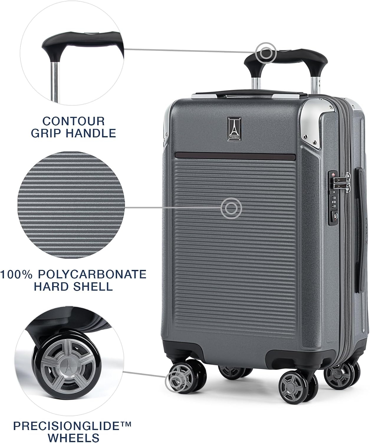 image:imageTravelpro Platinum Elite Hardside Checked Luggage Dark Sky 25Inch Expandable Polycarbonate Shell With 8 Spinner Wheels TSA Lock amp Designed for Men amp Women Men amp WomenVintage Grey