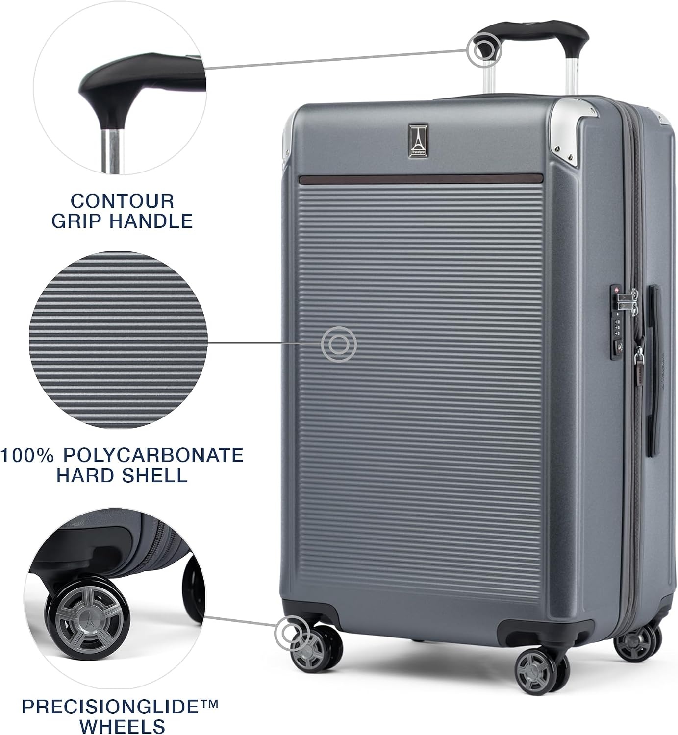 image:imageTravelpro Platinum Elite Hardside Checked Luggage Dark Sky 25Inch Expandable Polycarbonate Shell With 8 Spinner Wheels TSA Lock amp Designed for Men amp Women Men amp WomenVintage Grey