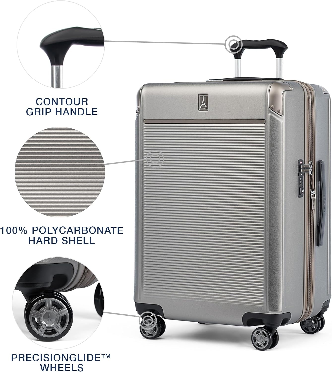 image:imageTravelpro Platinum Elite Hardside Checked Luggage Dark Sky 25Inch Expandable Polycarbonate Shell With 8 Spinner Wheels TSA Lock amp Designed for Men amp Women Men amp WomenMetallic Sand