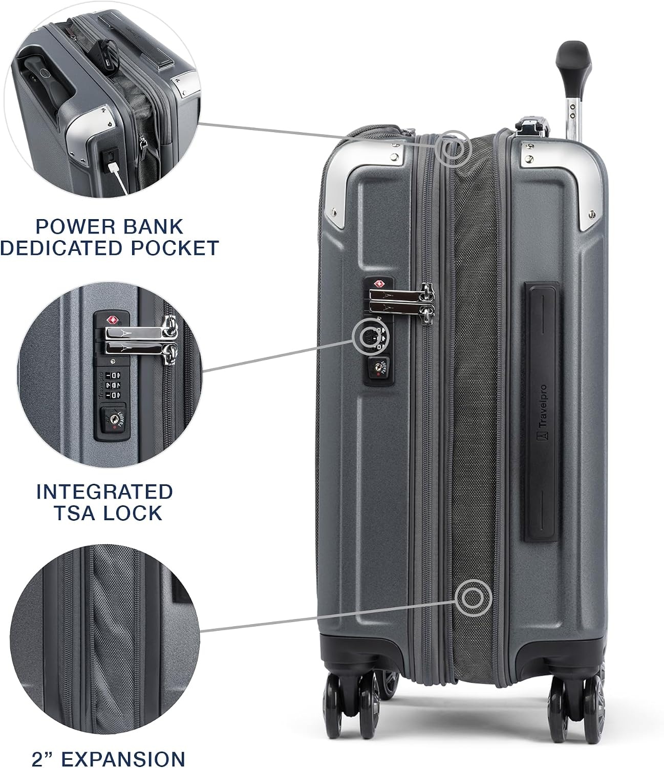 image:imageTravelpro Platinum Elite Hardside Checked Luggage Dark Sky 25Inch Expandable Polycarbonate Shell With 8 Spinner Wheels TSA Lock amp Designed for Men amp Women Men amp WomenVintage Grey
