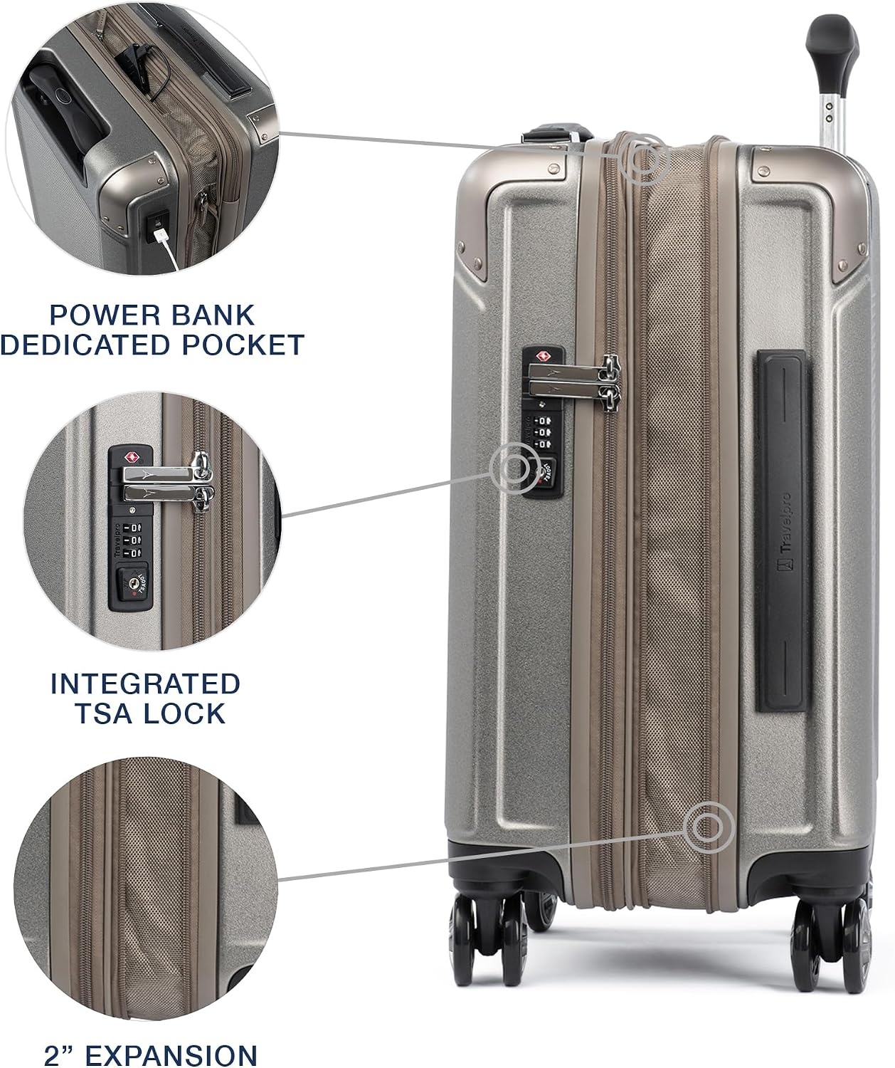 image:imageTravelpro Platinum Elite Hardside Checked Luggage Dark Sky 25Inch Expandable Polycarbonate Shell With 8 Spinner Wheels TSA Lock amp Designed for Men amp Women Men amp WomenMetallic Sand