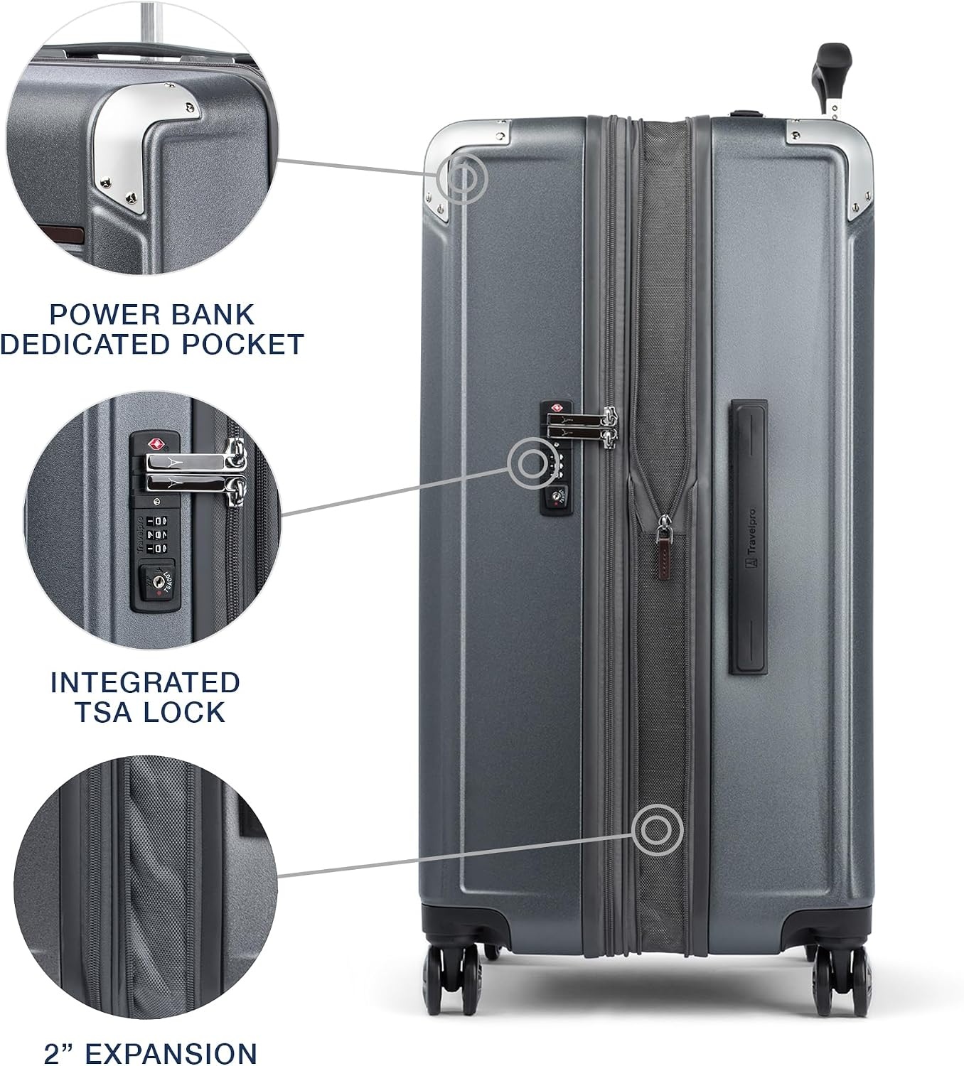 image:imageTravelpro Platinum Elite Hardside Checked Luggage Dark Sky 25Inch Expandable Polycarbonate Shell With 8 Spinner Wheels TSA Lock amp Designed for Men amp Women Men amp WomenVintage Grey