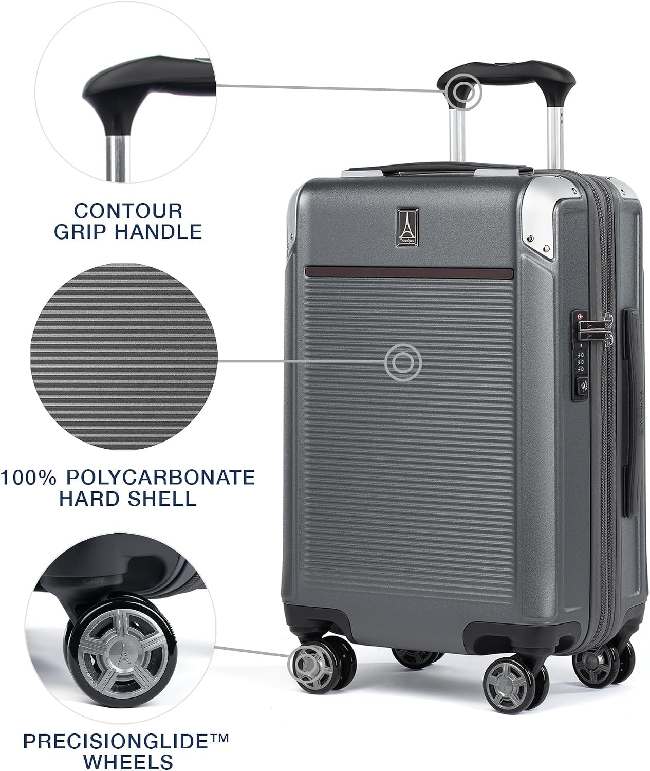 image:imageTravelpro Platinum Elite Hardside Checked Luggage Dark Sky 25Inch Expandable Polycarbonate Shell With 8 Spinner Wheels TSA Lock amp Designed for Men amp Women Men amp WomenVintage Grey