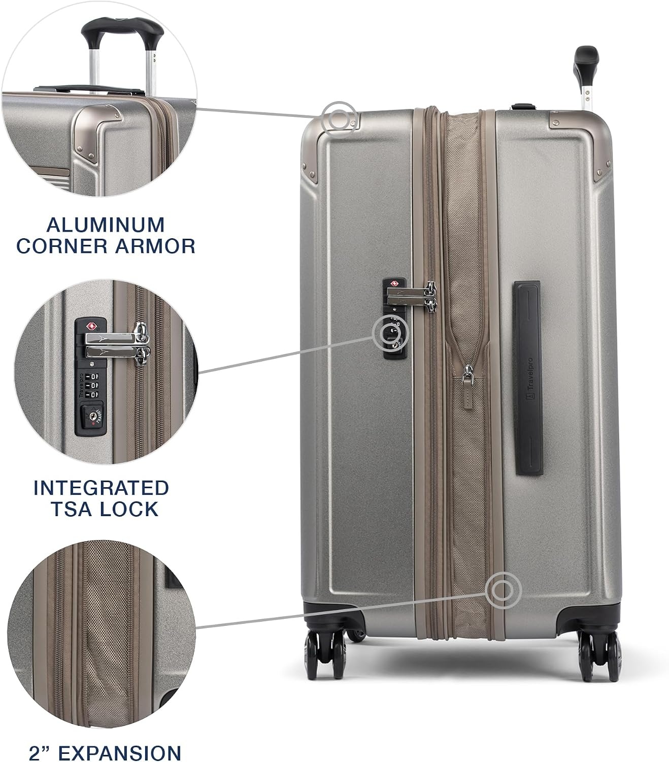 image:imageTravelpro Platinum Elite Hardside Checked Luggage Dark Sky 25Inch Expandable Polycarbonate Shell With 8 Spinner Wheels TSA Lock amp Designed for Men amp Women Men amp WomenMetallic Sand