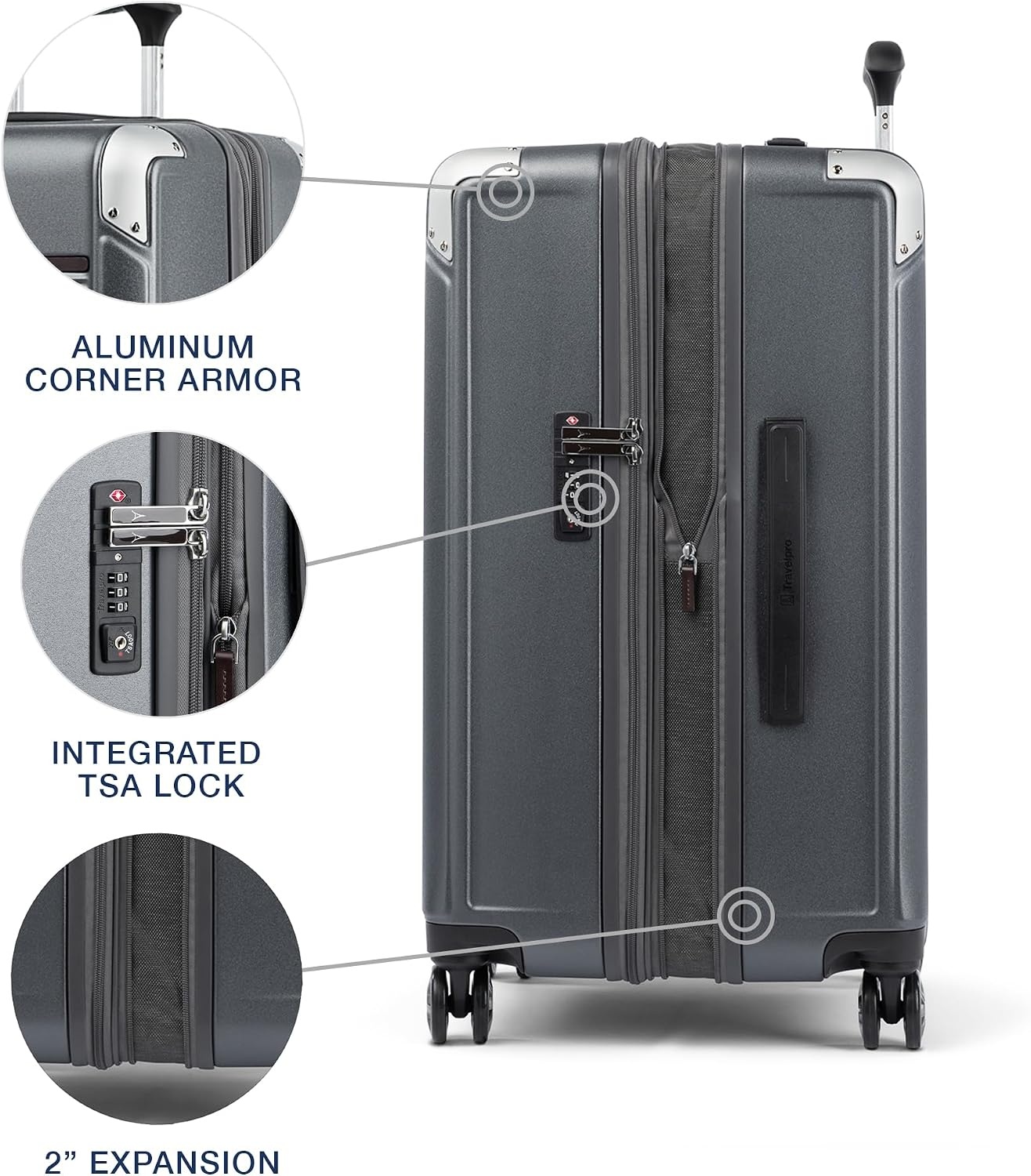image:imageTravelpro Platinum Elite Hardside Checked Luggage Dark Sky 25Inch Expandable Polycarbonate Shell With 8 Spinner Wheels TSA Lock amp Designed for Men amp Women Men amp WomenVintage Grey