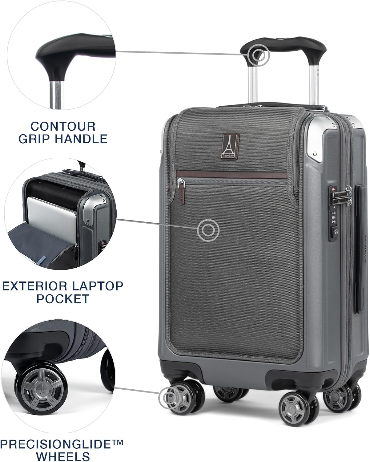 image:imageTravelpro Platinum Elite Hardside Checked Luggage Dark Sky 25Inch Expandable Polycarbonate Shell With 8 Spinner Wheels TSA Lock amp Designed for Men amp Women Men amp WomenVintage Grey