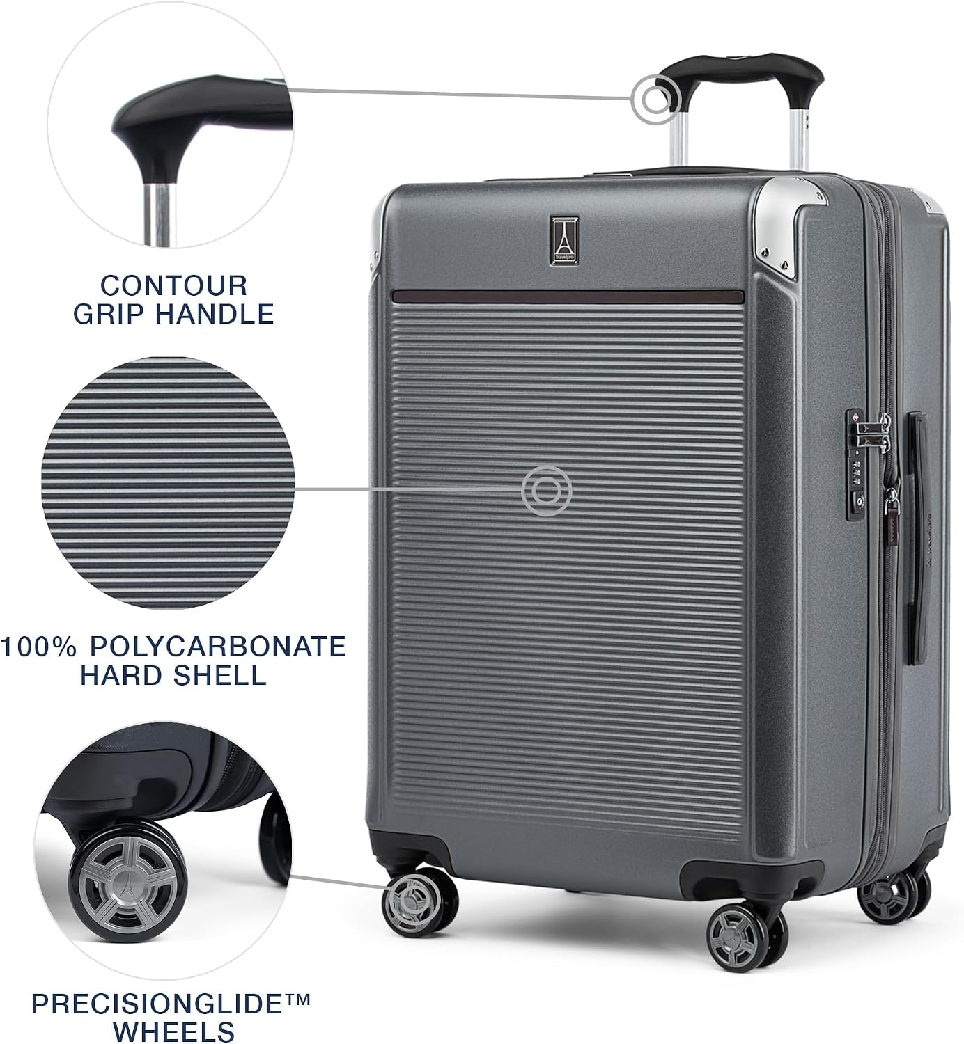 image:imageTravelpro Platinum Elite Hardside Checked Luggage Dark Sky 25Inch Expandable Polycarbonate Shell With 8 Spinner Wheels TSA Lock amp Designed for Men amp Women Men amp WomenVintage Grey