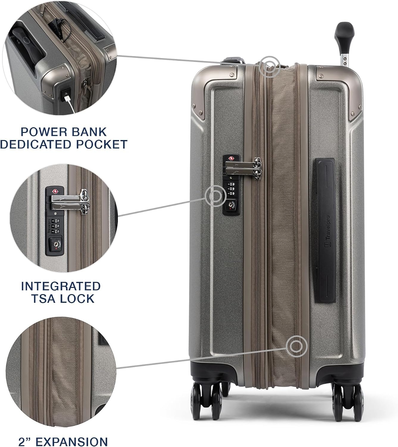 image:imageTravelpro Platinum Elite Hardside Checked Luggage Dark Sky 25Inch Expandable Polycarbonate Shell With 8 Spinner Wheels TSA Lock amp Designed for Men amp Women Men amp WomenMetallic Sand