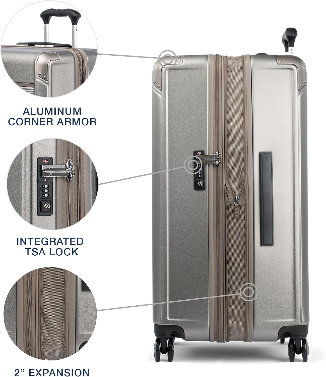 image:imageTravelpro Platinum Elite Hardside Checked Luggage Dark Sky 25Inch Expandable Polycarbonate Shell With 8 Spinner Wheels TSA Lock amp Designed for Men amp Women Men amp WomenMetallic Sand