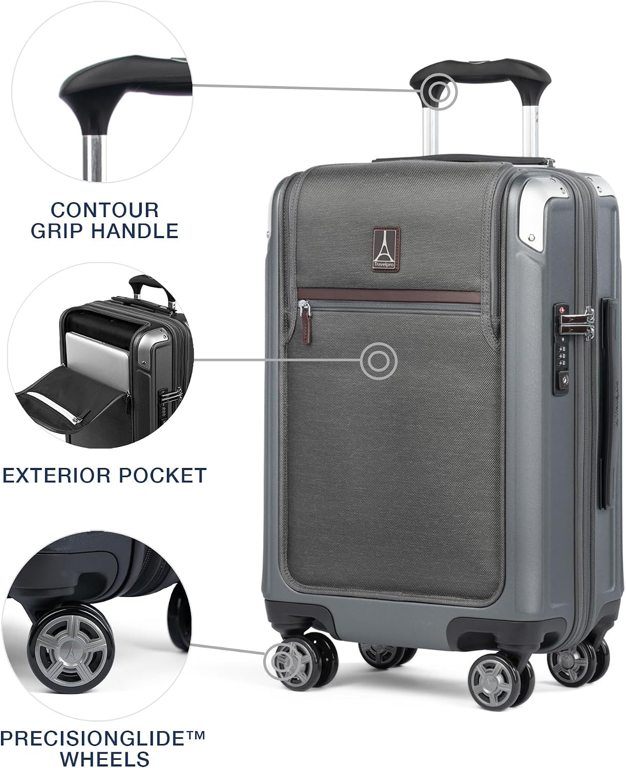 image:imageTravelpro Platinum Elite Hardside Checked Luggage Dark Sky 25Inch Expandable Polycarbonate Shell With 8 Spinner Wheels TSA Lock amp Designed for Men amp Women Men amp WomenVintage Grey