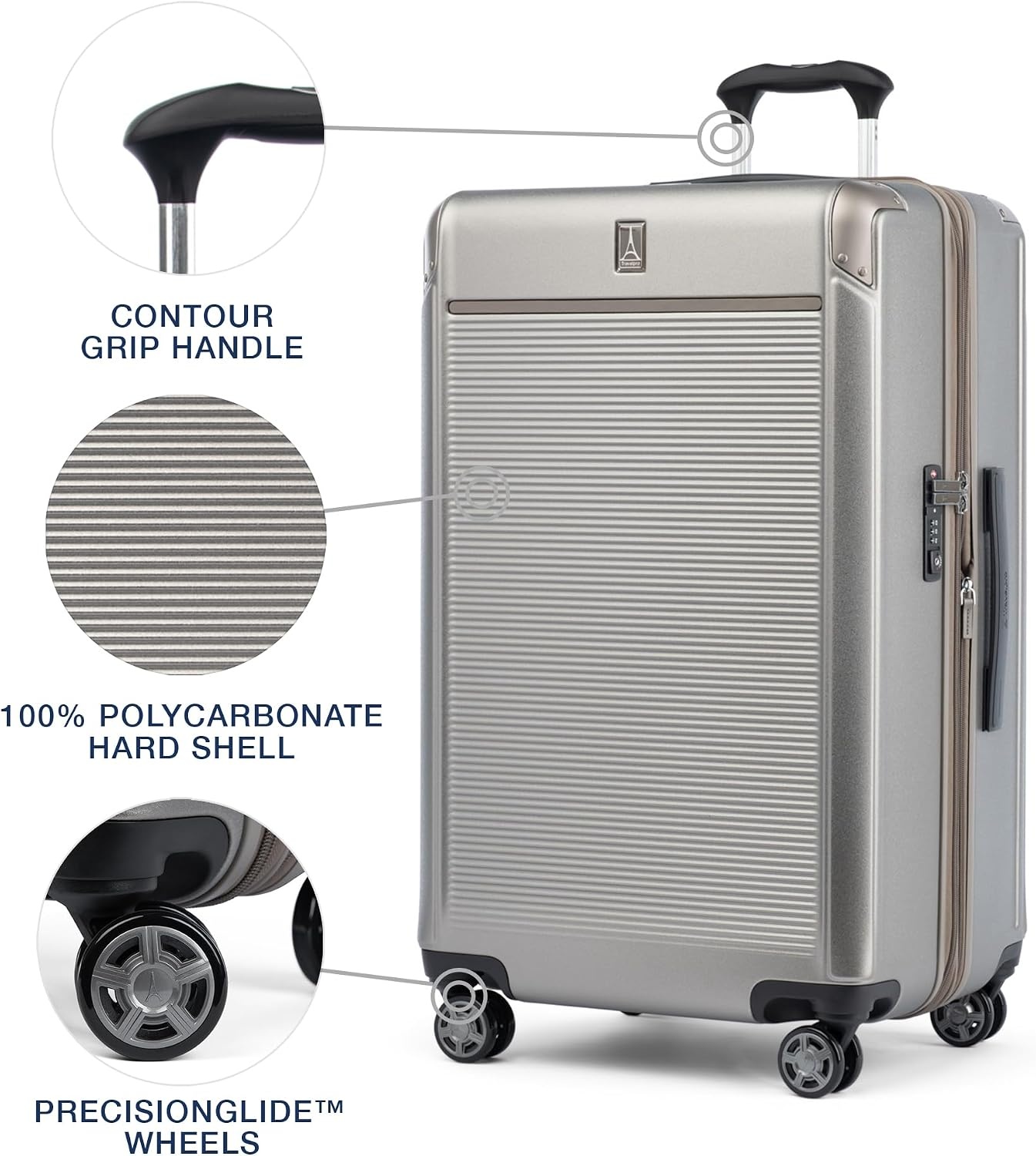 image:imageTravelpro Platinum Elite Hardside Checked Luggage Dark Sky 25Inch Expandable Polycarbonate Shell With 8 Spinner Wheels TSA Lock amp Designed for Men amp Women Men amp WomenMetallic Sand