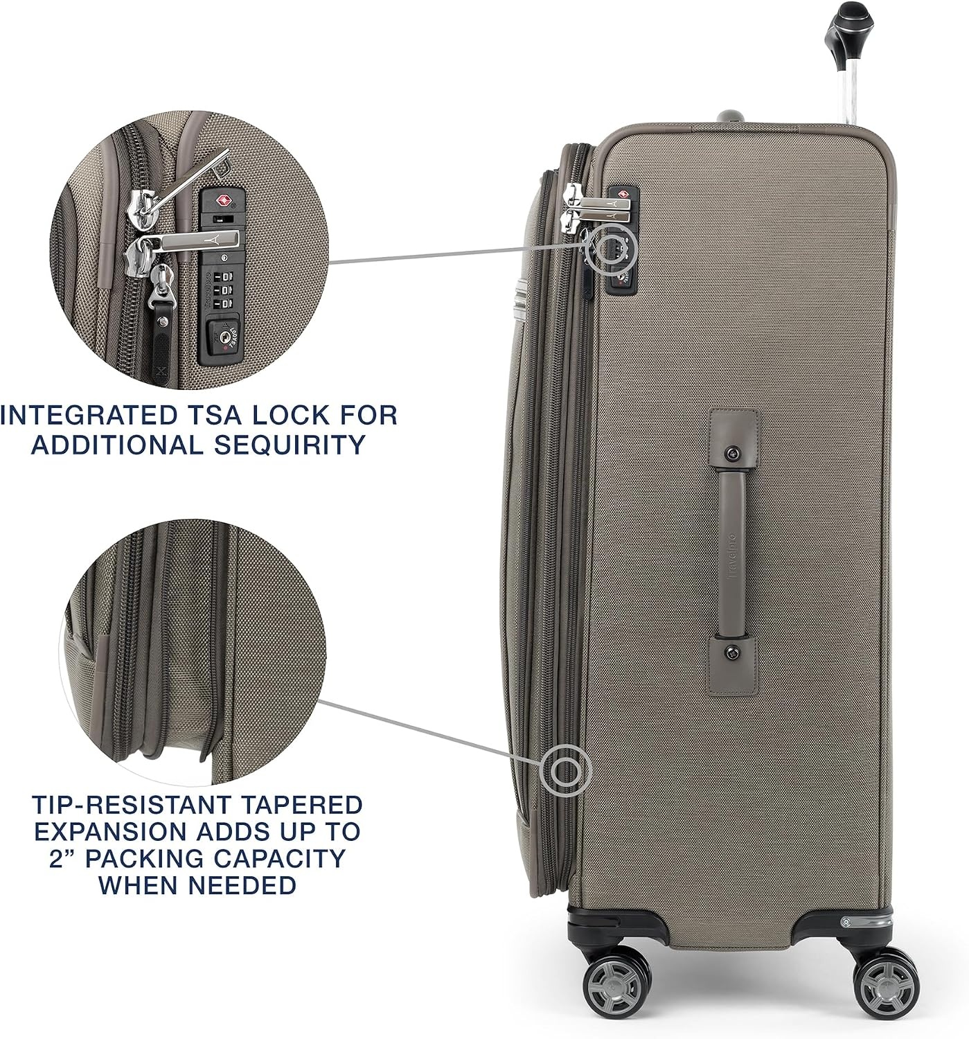 image:imageTravelpro Platinum Elite Softside Spinner Set Black 2Piece 2125 Includes CarryOn amp Medium Checked Suitcase Expandable Softside With USB Port 8 Spinner Wheels amp TSAApproved LockMetallic Sand