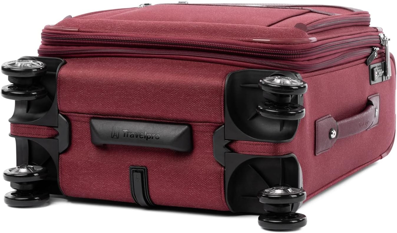 image:imageTravelpro Platinum Elite Softside Spinner Set Black 2Piece 2125 Includes CarryOn amp Medium Checked Suitcase Expandable Softside With USB Port 8 Spinner Wheels amp TSAApproved LockBordeaux Red