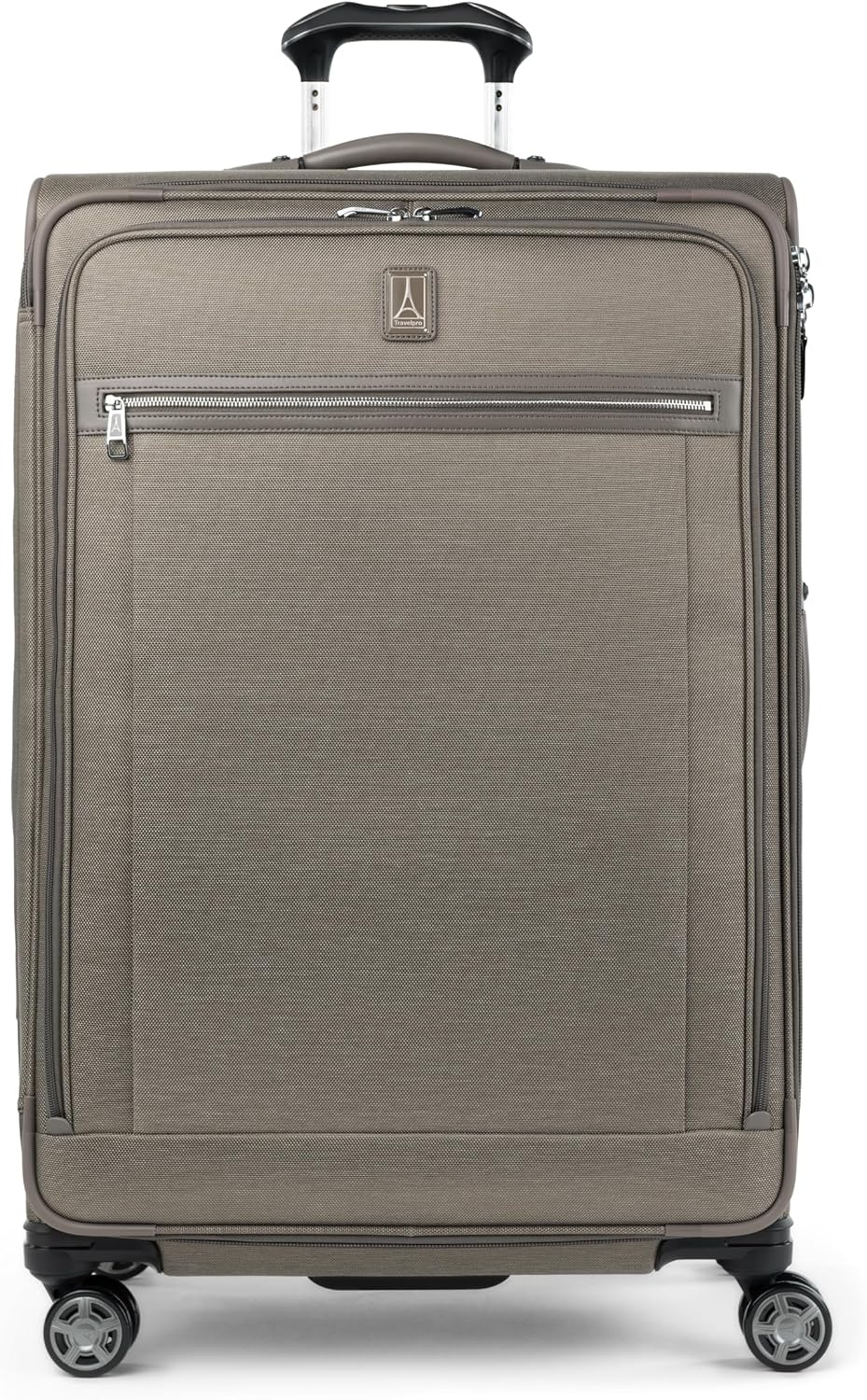 image:imageTravelpro Platinum Elite Softside Spinner Set Black 2Piece 2125 Includes CarryOn amp Medium Checked Suitcase Expandable Softside With USB Port 8 Spinner Wheels amp TSAApproved LockMetallic Sand