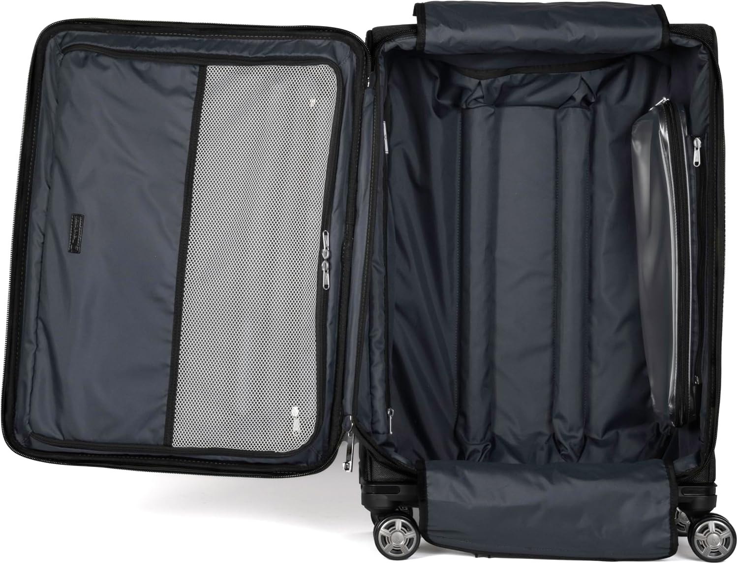 image:imageTravelpro Platinum Elite Softside Spinner Set Black 2Piece 2125 Includes CarryOn amp Medium Checked Suitcase Expandable Softside With USB Port 8 Spinner Wheels amp TSAApproved LockHeritage Black
