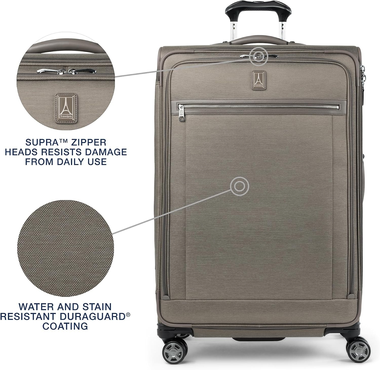 image:imageTravelpro Platinum Elite Softside Spinner Set Black 2Piece 2125 Includes CarryOn amp Medium Checked Suitcase Expandable Softside With USB Port 8 Spinner Wheels amp TSAApproved LockMetallic Sand