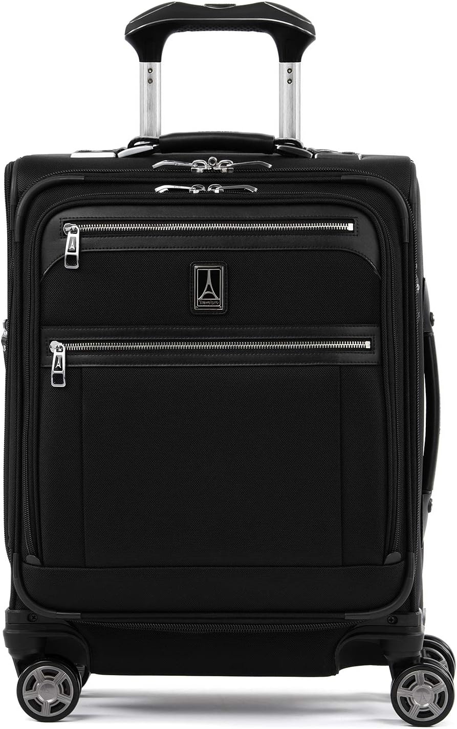 image:imageTravelpro Platinum Elite Softside Spinner Set Black 2Piece 2125 Includes CarryOn amp Medium Checked Suitcase Expandable Softside With USB Port 8 Spinner Wheels amp TSAApproved LockShadow Black