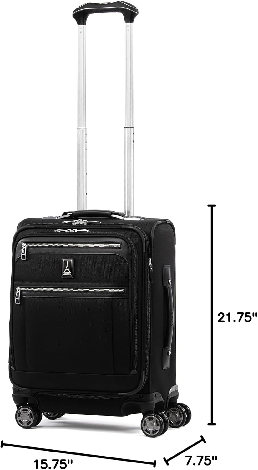 image:imageTravelpro Platinum Elite Softside Spinner Set Black 2Piece 2125 Includes CarryOn amp Medium Checked Suitcase Expandable Softside With USB Port 8 Spinner Wheels amp TSAApproved LockShadow Black