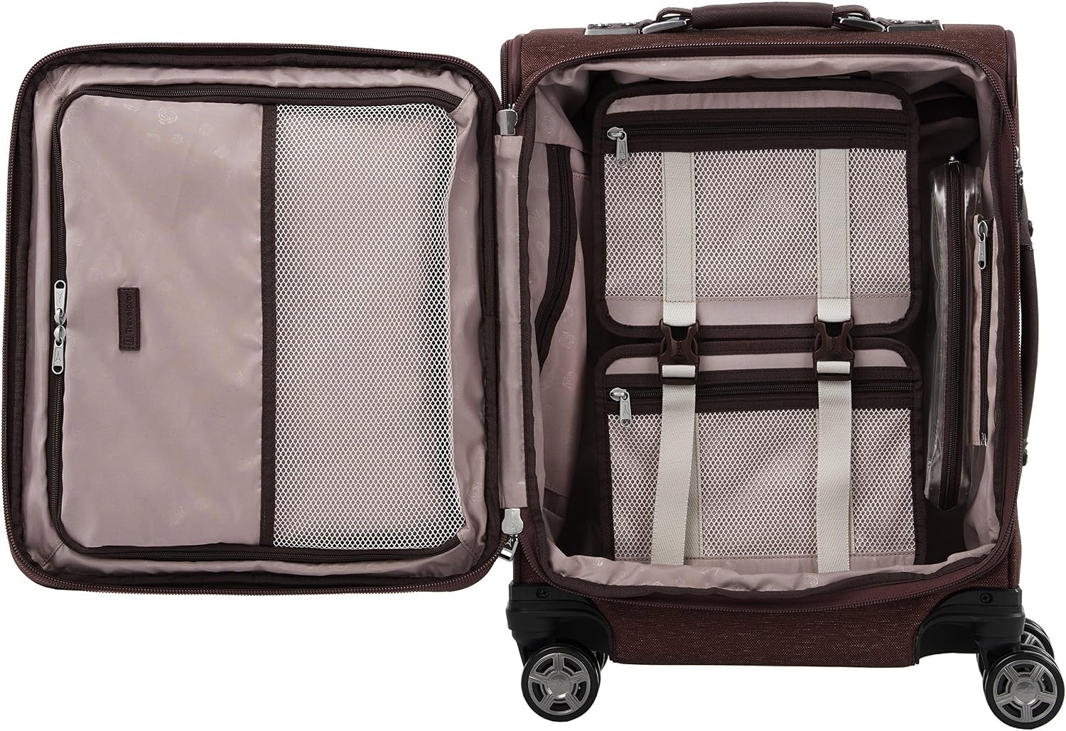 image:imageTravelpro Platinum Elite Softside Spinner Set Black 2Piece 2125 Includes CarryOn amp Medium Checked Suitcase Expandable Softside With USB Port 8 Spinner Wheels amp TSAApproved LockBordeaux Red