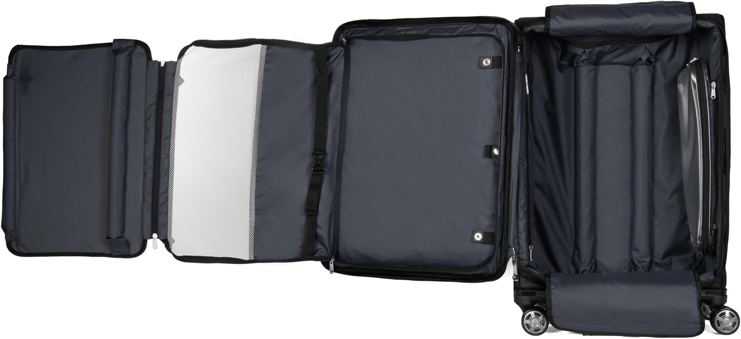 image:imageTravelpro Platinum Elite Softside Spinner Set Black 2Piece 2125 Includes CarryOn amp Medium Checked Suitcase Expandable Softside With USB Port 8 Spinner Wheels amp TSAApproved LockHeritage Black