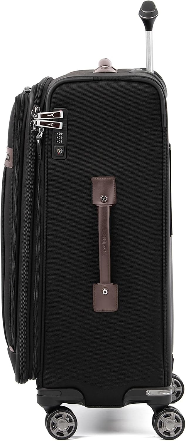 image:imageTravelpro Platinum Elite Softside Spinner Set Black 2Piece 2125 Includes CarryOn amp Medium Checked Suitcase Expandable Softside With USB Port 8 Spinner Wheels amp TSAApproved LockHeritage Black