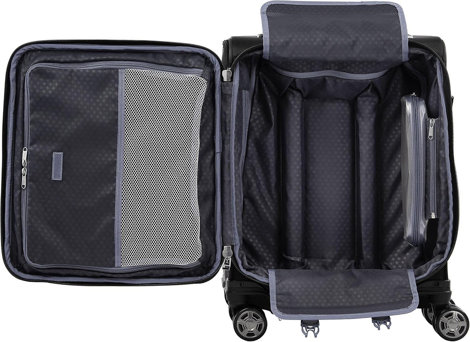 image:imageTravelpro Platinum Elite Softside Spinner Set Black 2Piece 2125 Includes CarryOn amp Medium Checked Suitcase Expandable Softside With USB Port 8 Spinner Wheels amp TSAApproved LockShadow Black