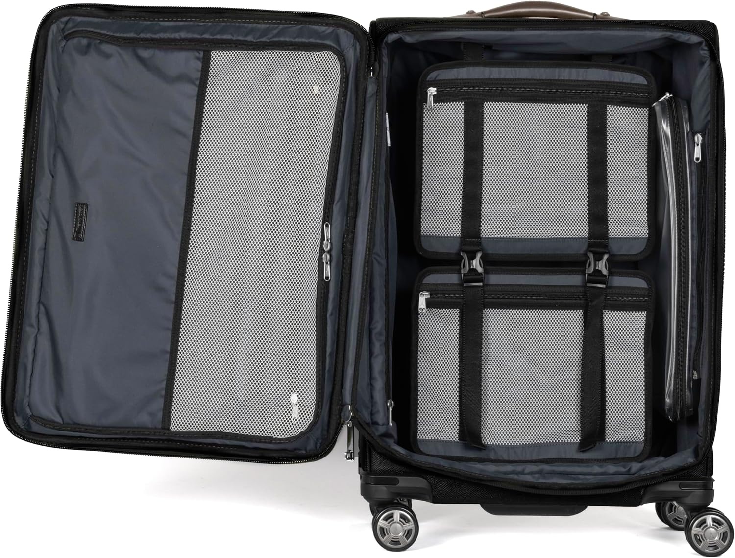 image:imageTravelpro Platinum Elite Softside Spinner Set Black 2Piece 2125 Includes CarryOn amp Medium Checked Suitcase Expandable Softside With USB Port 8 Spinner Wheels amp TSAApproved LockHeritage Black