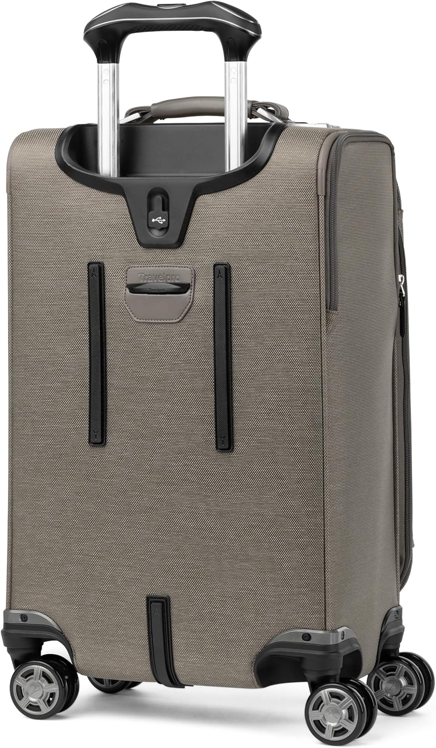 image:imageTravelpro Platinum Elite Softside Spinner Set Black 2Piece 2125 Includes CarryOn amp Medium Checked Suitcase Expandable Softside With USB Port 8 Spinner Wheels amp TSAApproved LockMetallic Sand