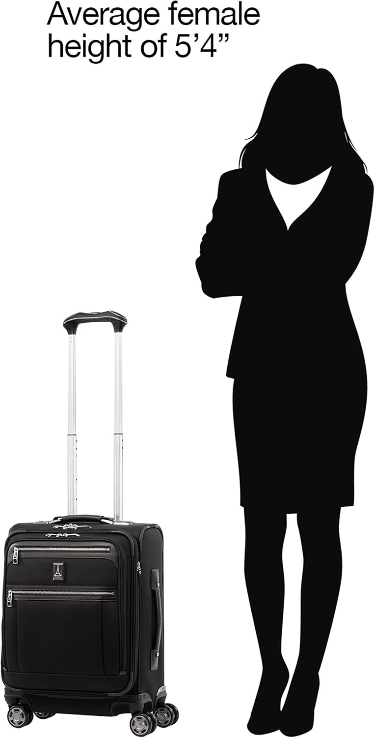 image:imageTravelpro Platinum Elite Softside Spinner Set Black 2Piece 2125 Includes CarryOn amp Medium Checked Suitcase Expandable Softside With USB Port 8 Spinner Wheels amp TSAApproved LockShadow Black