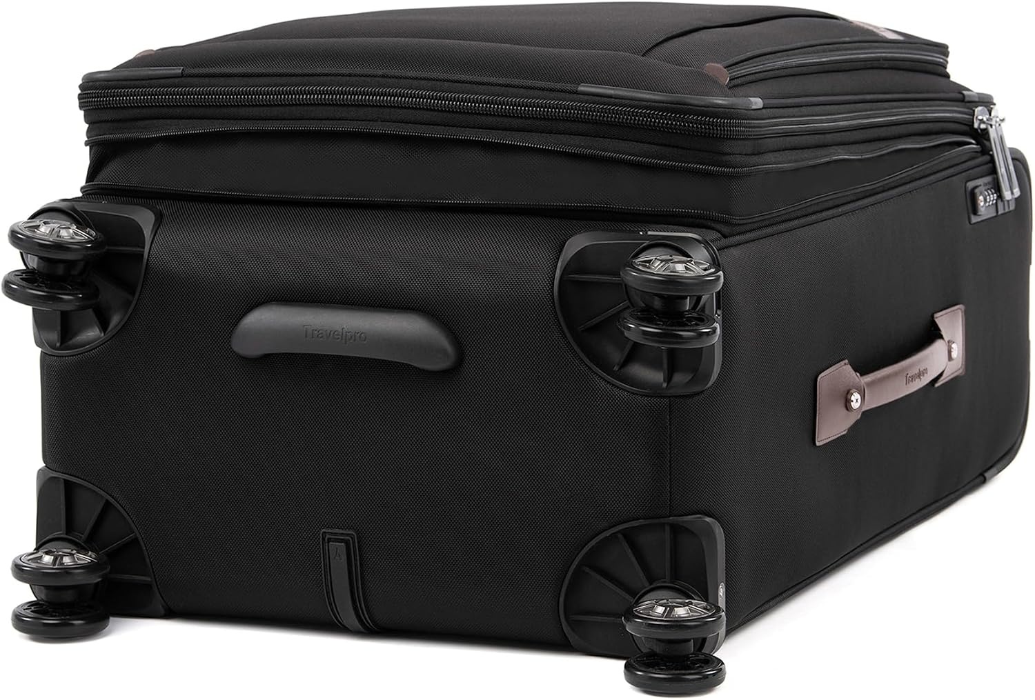 image:imageTravelpro Platinum Elite Softside Spinner Set Black 2Piece 2125 Includes CarryOn amp Medium Checked Suitcase Expandable Softside With USB Port 8 Spinner Wheels amp TSAApproved LockHeritage Black