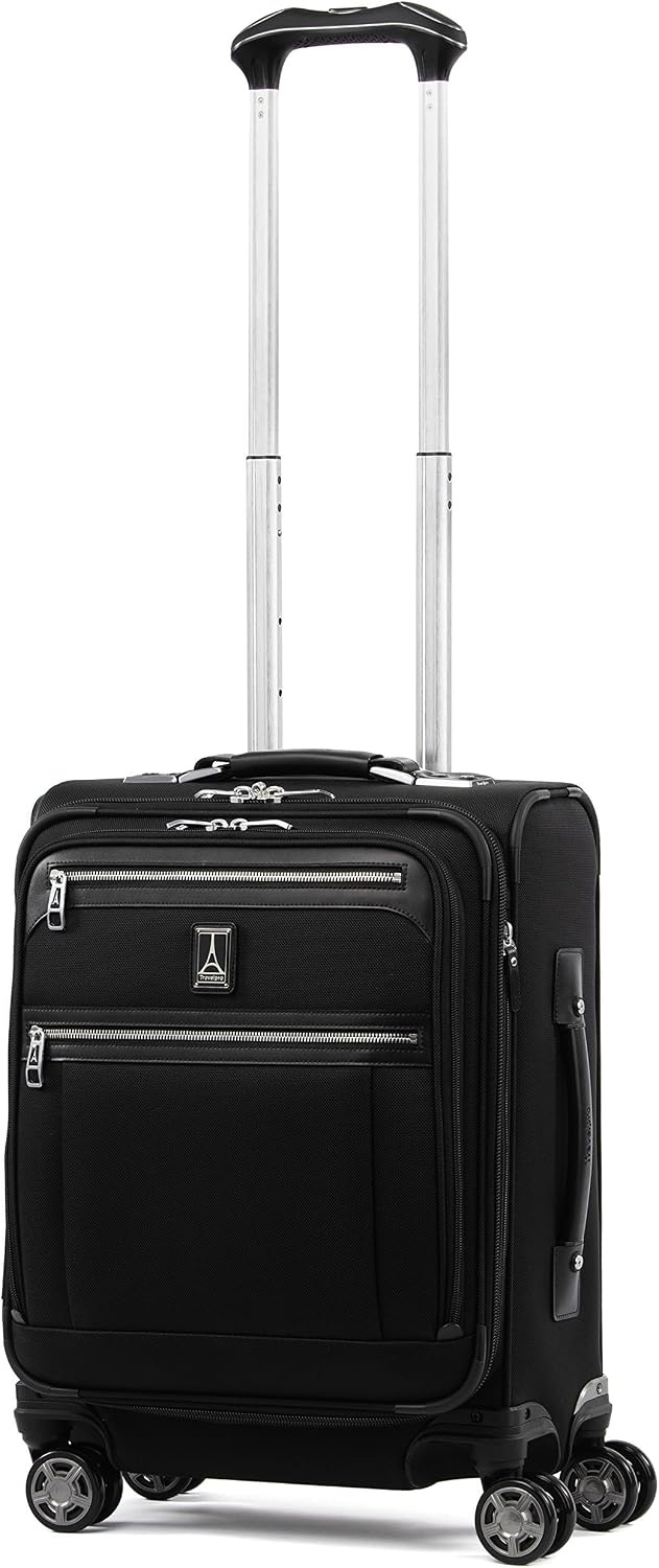 image:imageTravelpro Platinum Elite Softside Spinner Set Black 2Piece 2125 Includes CarryOn amp Medium Checked Suitcase Expandable Softside With USB Port 8 Spinner Wheels amp TSAApproved LockShadow Black
