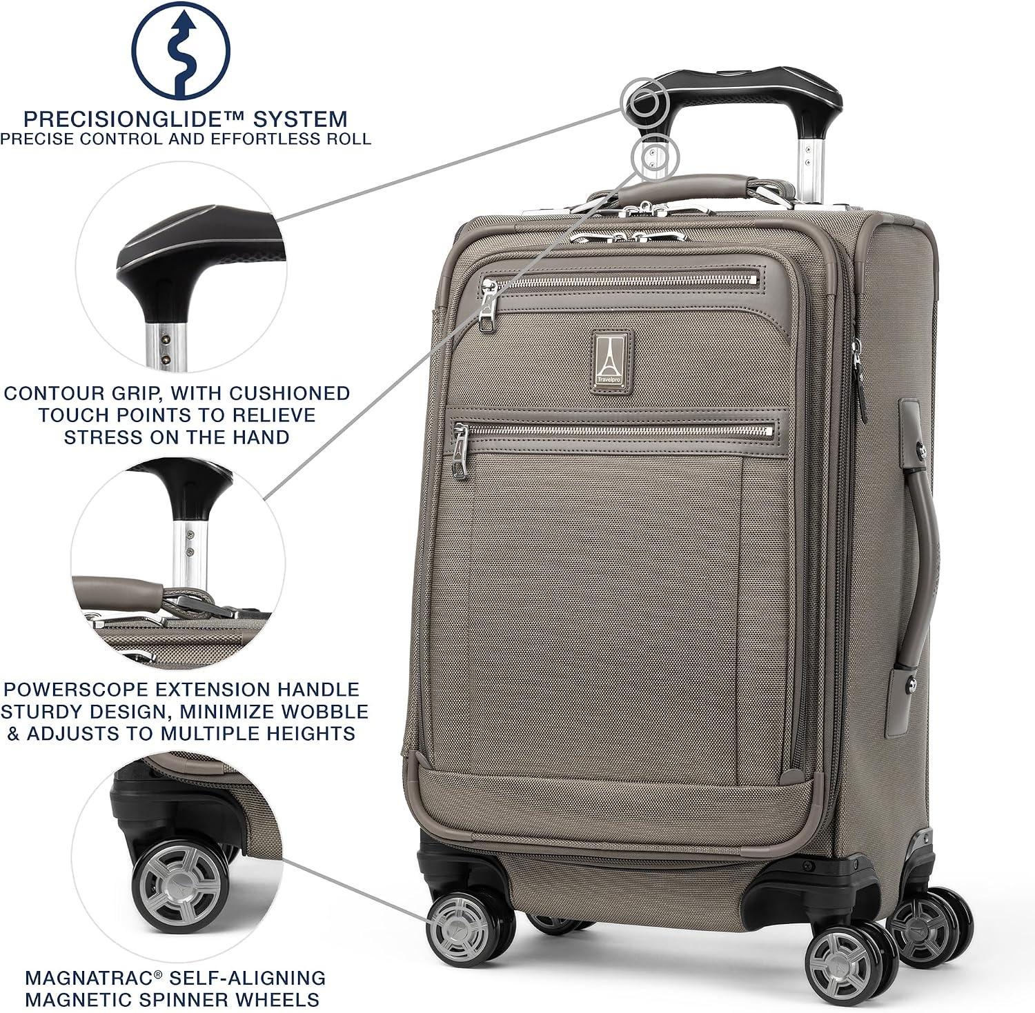 image:imageTravelpro Platinum Elite Softside Spinner Set Black 2Piece 2125 Includes CarryOn amp Medium Checked Suitcase Expandable Softside With USB Port 8 Spinner Wheels amp TSAApproved LockMetallic Sand
