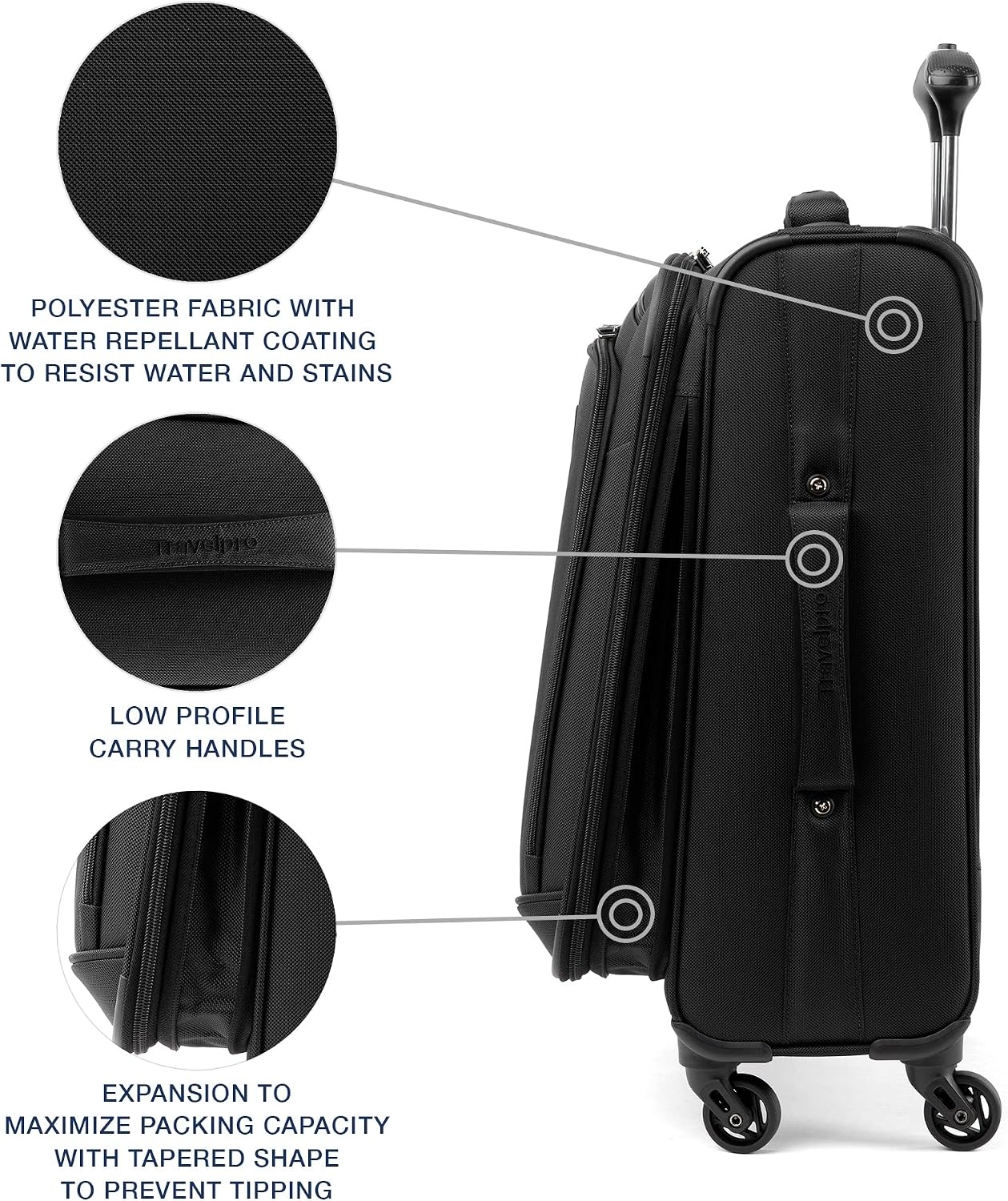 image:imageTravelpro Runway Softside 3Piece Luggage Set Black Expandable Suitcases With 4 Spinner Wheels amp Personal Item Size Underseat Soft Tote for Men amp Women TravelersBlack