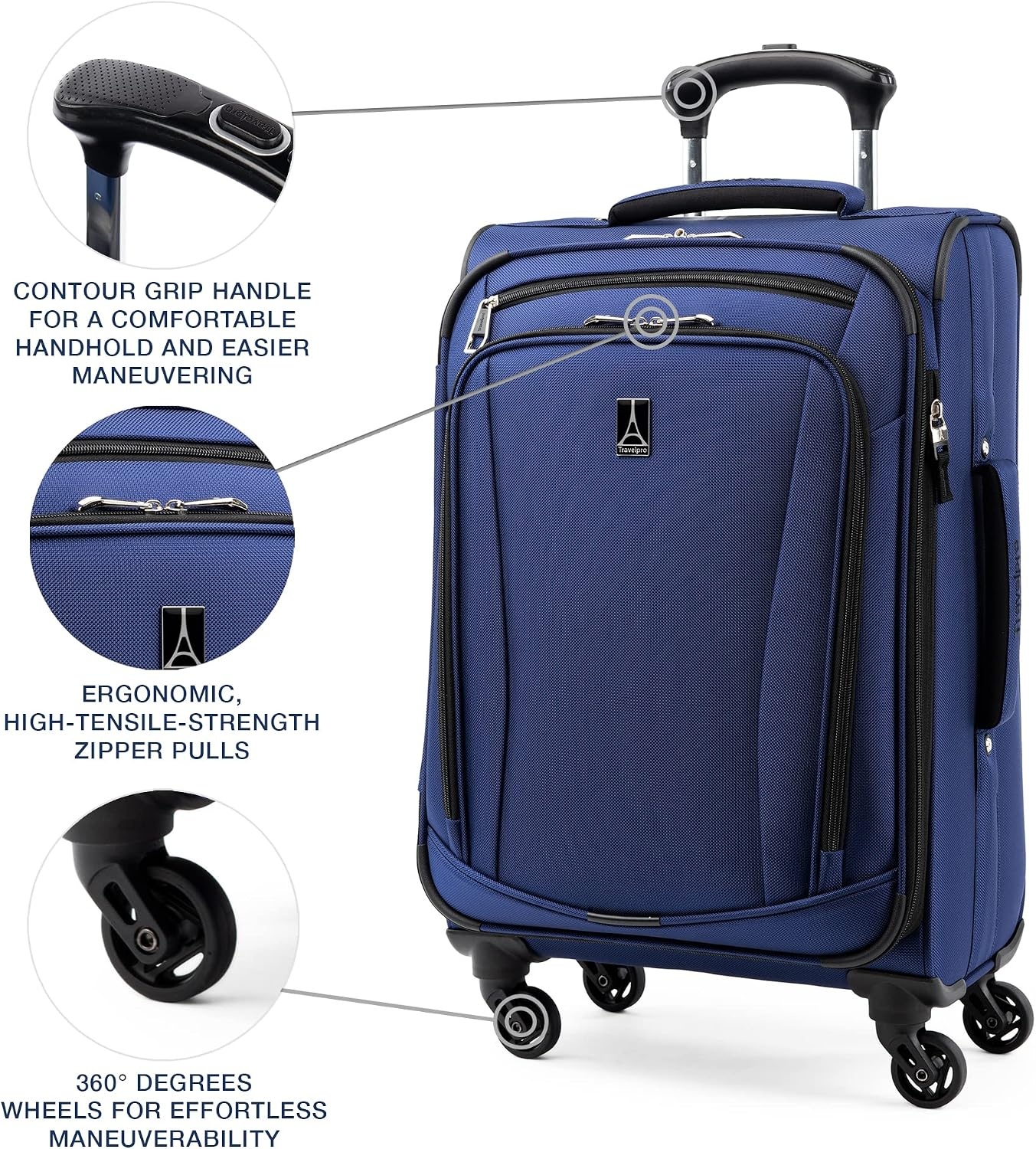 image:imageTravelpro Runway Softside 3Piece Luggage Set Black Expandable Suitcases With 4 Spinner Wheels amp Personal Item Size Underseat Soft Tote for Men amp Women TravelersBlue