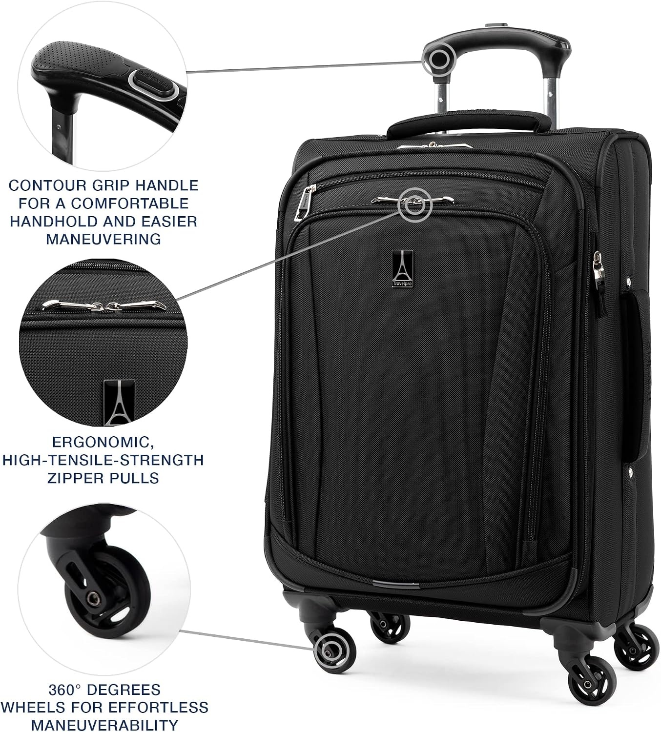 image:imageTravelpro Runway Softside 3Piece Luggage Set Black Expandable Suitcases With 4 Spinner Wheels amp Personal Item Size Underseat Soft Tote for Men amp Women TravelersBlack